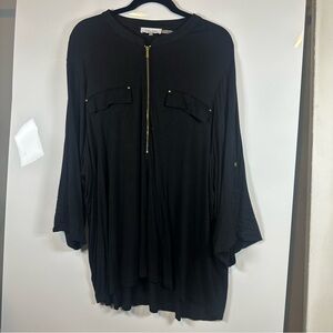 Calvin Klein Black/Gold Half Zip 3/4 Tab Sleeve Blouse Women’s 3X